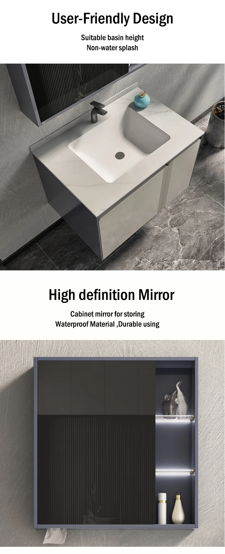 Floating Seamless Marble Wash Basin Set Bathroom Vanity With Waterproof Mirror