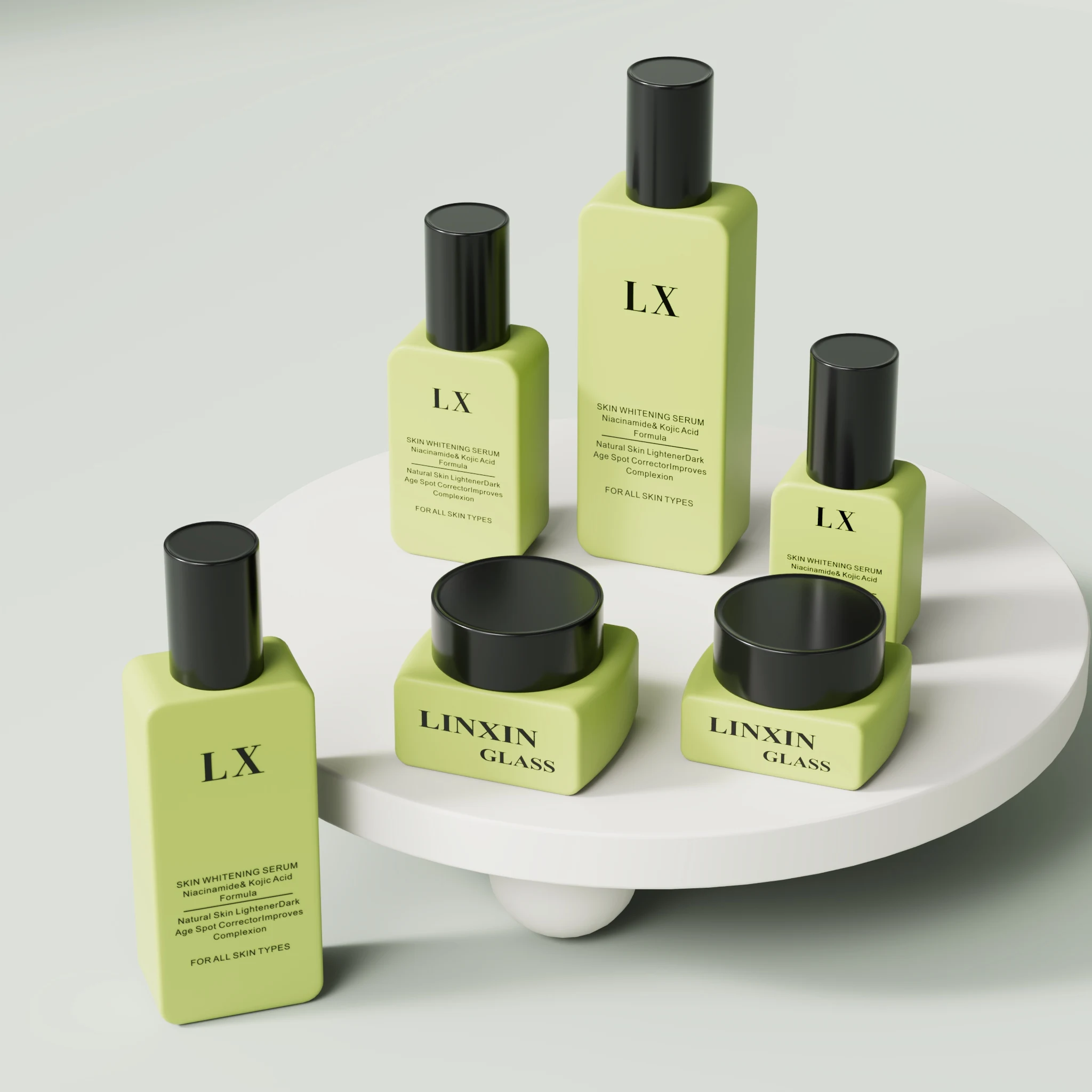 Flat Rectangle Black Matte Amber Skin Care Cosmetic Packaging Set 30ml 50ml 100ml Glass Lotion Pump Cosmetic Bottle Cream Jar