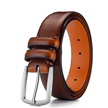New Fashion Genuine Leather Stitched Bonded Men Belt 35mm Width Luxury Cowhide Pin Buckle Jeans Belt