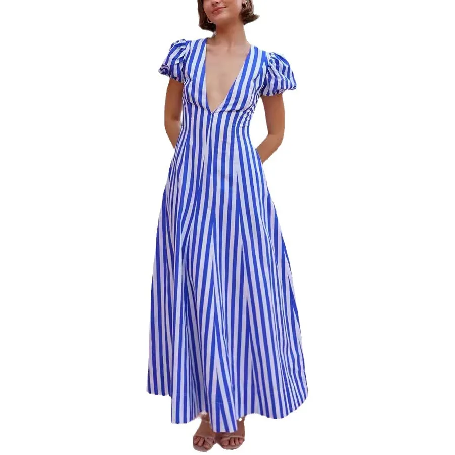 2024 New Striped Lace up Shirt Dress Spring Summer Women Korean Fashion  Chic Long Dresses