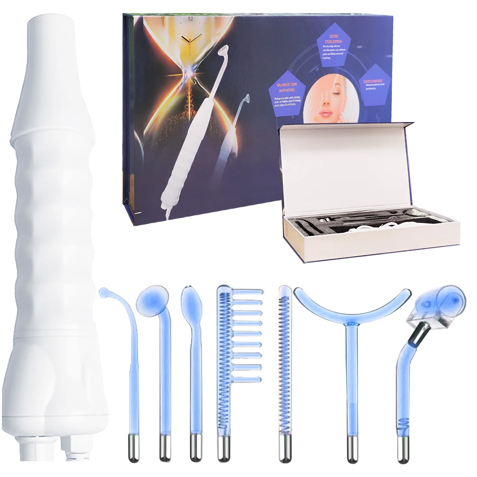 7 in 1 High Frequency Facial Electrotherapy Wand Machine Handheld Skin Care Therapeutic Stick