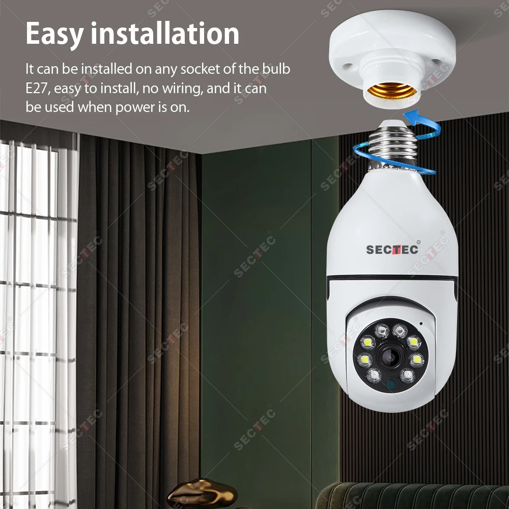 2023 Trend HD Resolution Smart Home Mini E27 Bulb Camera System Wifi Network 360 Degree Rotate CCTV Camera System Wifi Camera