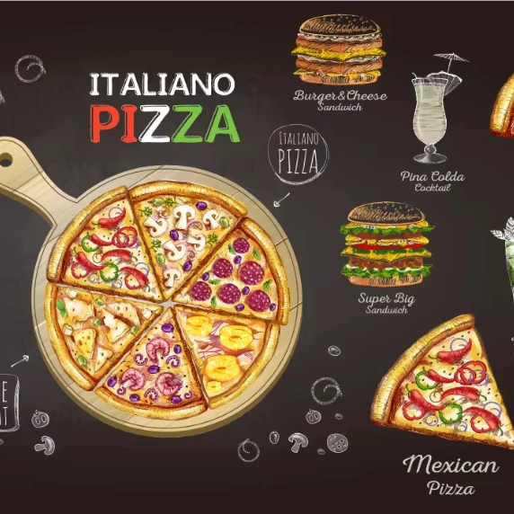Décoration Murale Nourriture Papier Peint Personnalisé Hamburger Pizza Café - Autocollant Murale Amovible Pour Restaurant Snack Papier Peint Autocollant Personnalisé