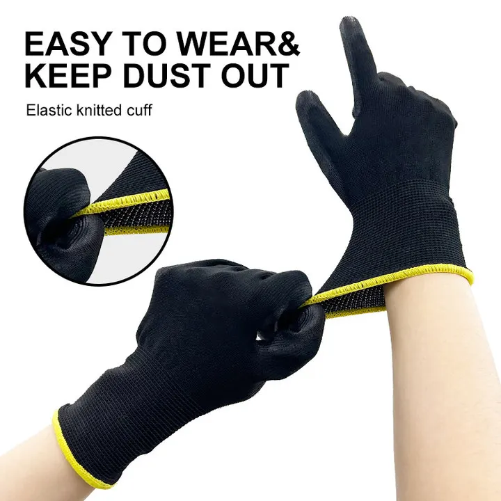 XINGYU  High Quality Custom CE Certificated EN388 Black PU Rubber Gloves Garden Mechanic Flexible PU Coated Safety Work Gloves