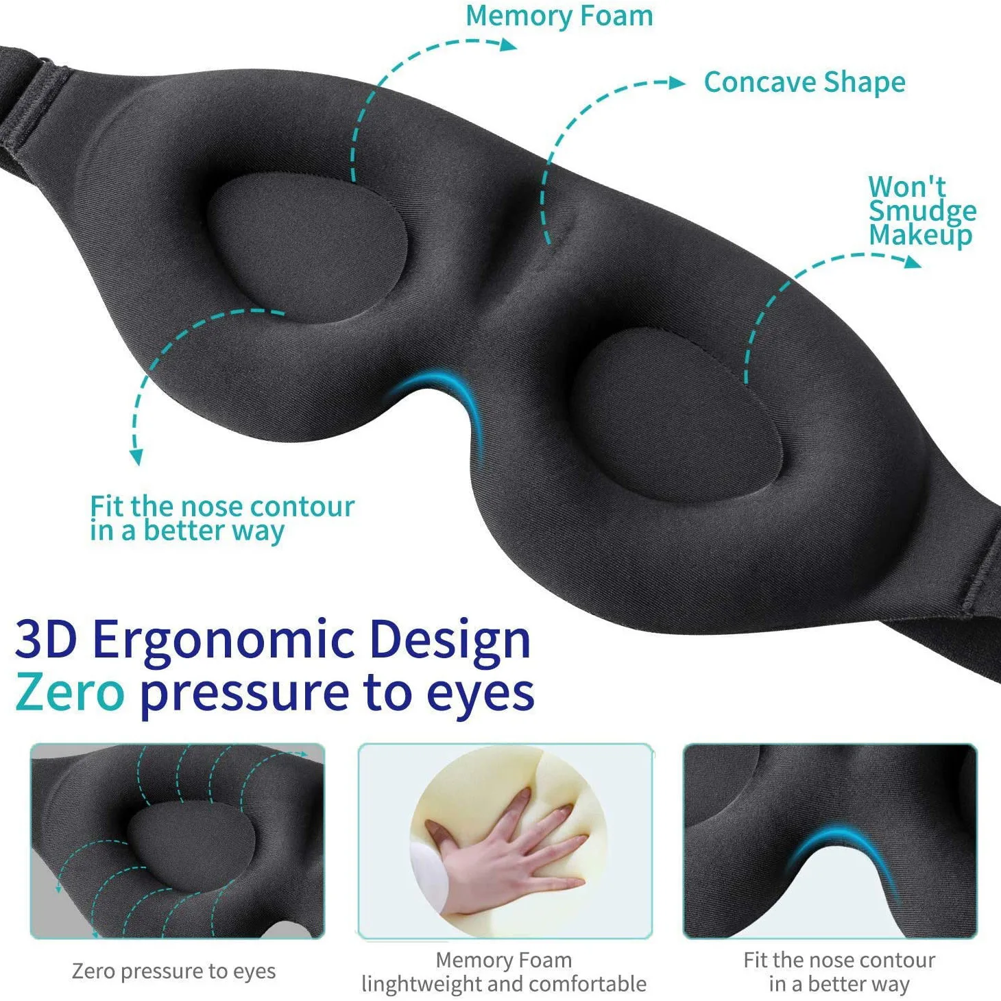 Maschera Per Dormire 3D: Buio Totale E Zero Pressione Per Dormire Come Un Ghiro! Morbida E Perfetta Per Viaggi, Meditazione E Pisolini - 2