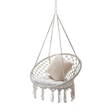 Modern Cotton Rope Hanging Swing Chair Hammock Foldable Indoor/Outdoor Furniture with Cushion for Garden or Bedroom Use