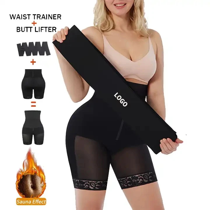 HEXIN Logo Service Belly Waist Wrap Snatch Me up Waist Trainer Wrap Butt Lifter With Waist Wrap Seamless Shapewear Shorts
