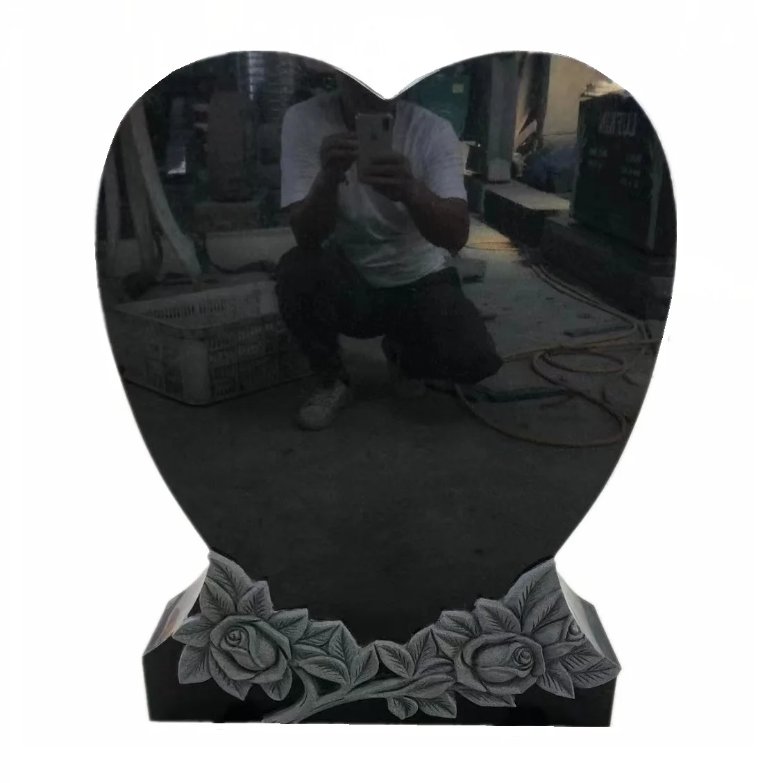 Dark Brown Granite Carving Engraving Flowers Shape Tombstone Europe Upright Headstone With Flower