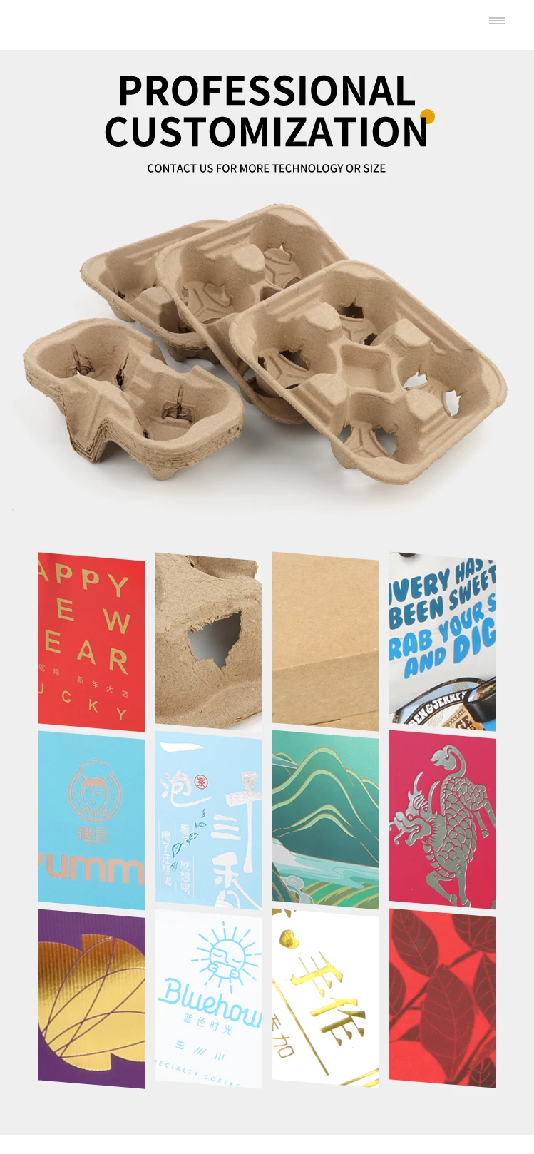 product custom eco friendly disposable cardboard coffee tea cup holder tray recyclable takeaway double wall utility carrier handle-10