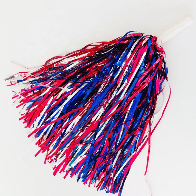 Hot Sale Patriotic 4th July Cheap Tinsel Cheerleading Pom Poms Party Favor Mardi Gras Supplies Party Ornaments