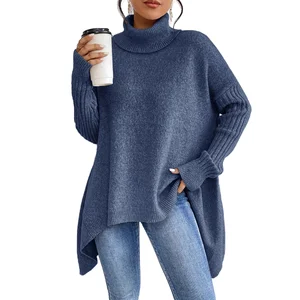 Autumn Women's Casual Loose-Fit Regular Turtleneck Chunky Flat Knitted Polyester/Cotton Anti-Pilling Quick Dry Sweater
