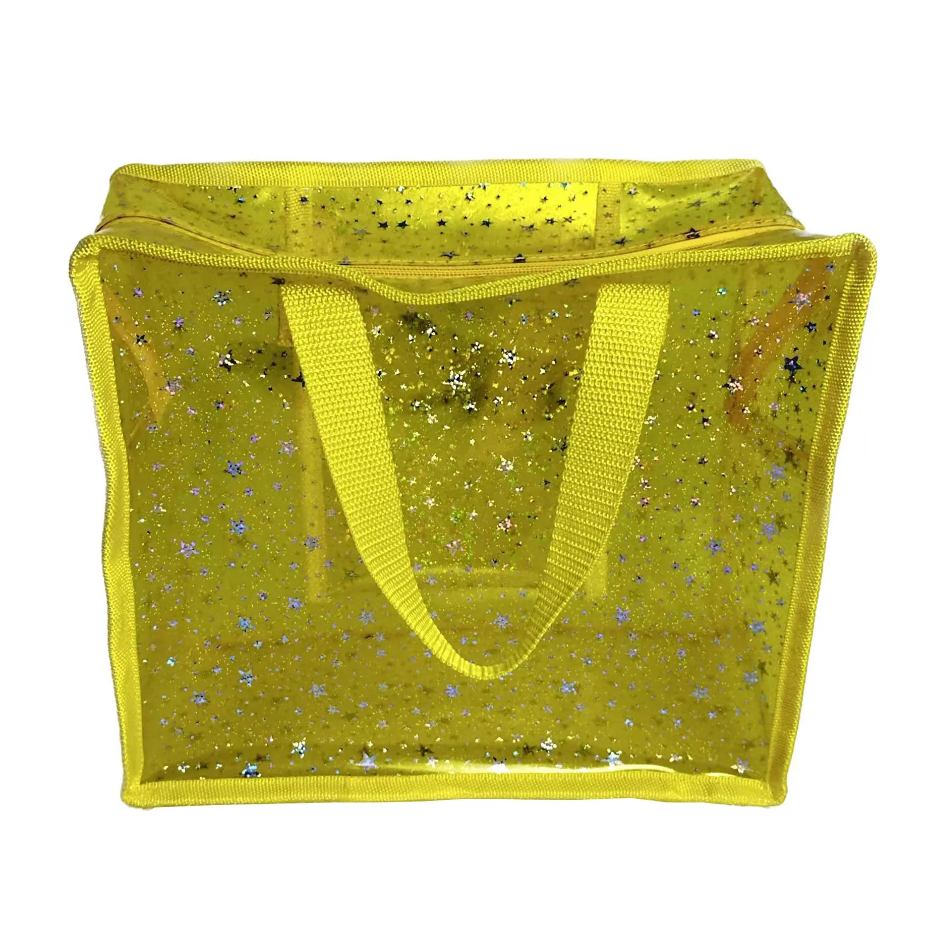 Custom Printed Logo Clear PVC Shoulder Hologram Tote Bag, Women Iridescent Handbag Shopping Handle Bag Reusable Holographic Bag.