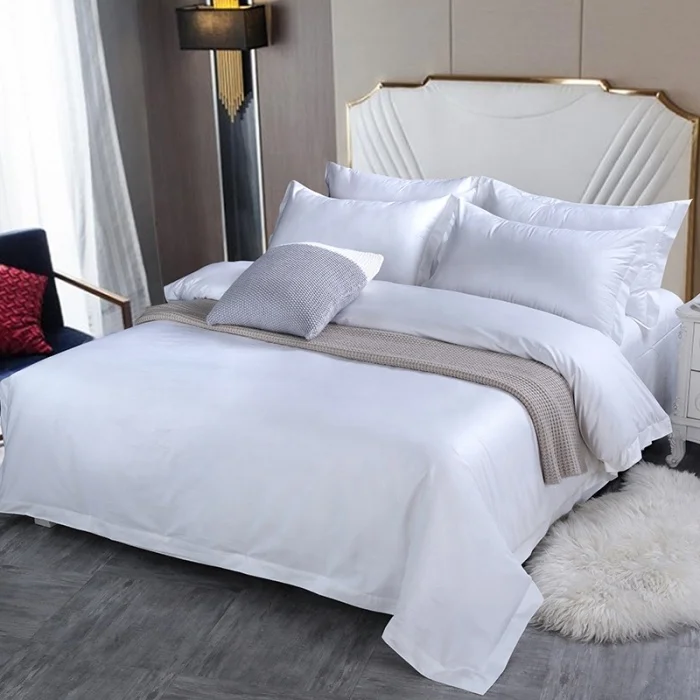 Hot Sale Solid Hotel Bedding Sets White 40s Cotton Hotel Linen Flat