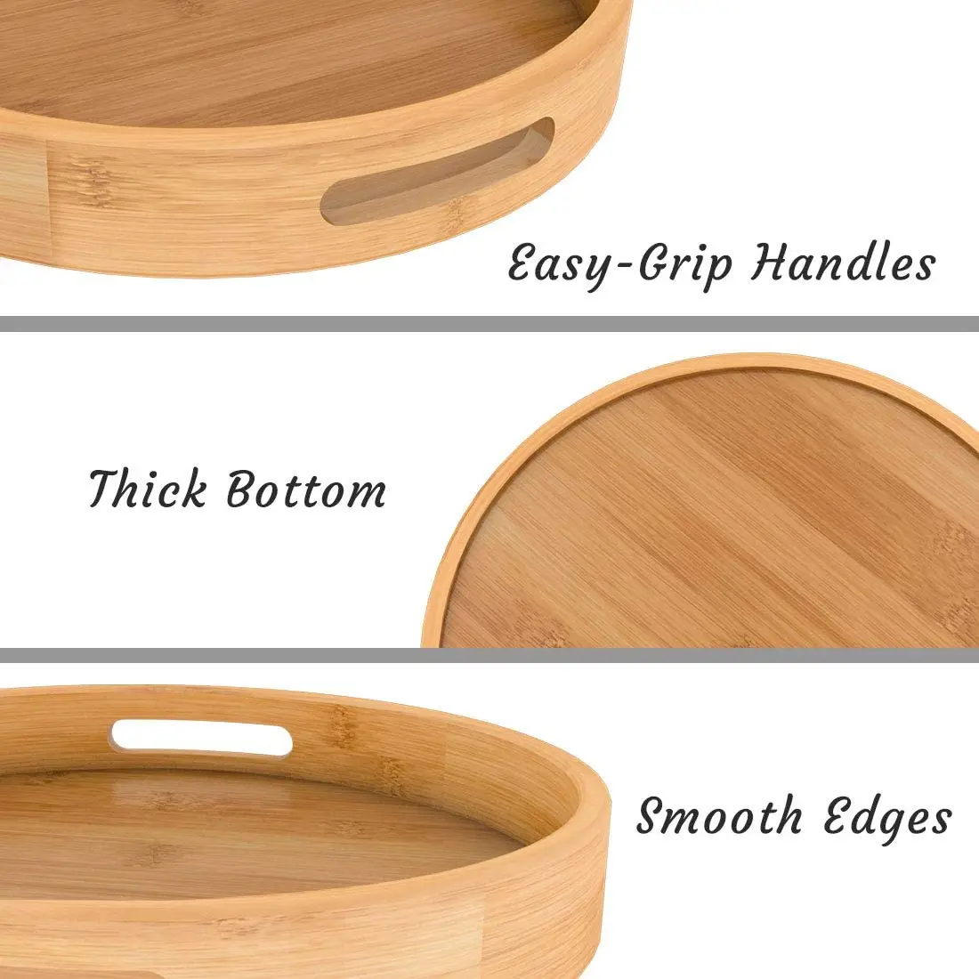 High quality china custom round wood crafts food serving tray wooden floating bamboo service rolling tray with handles for tea