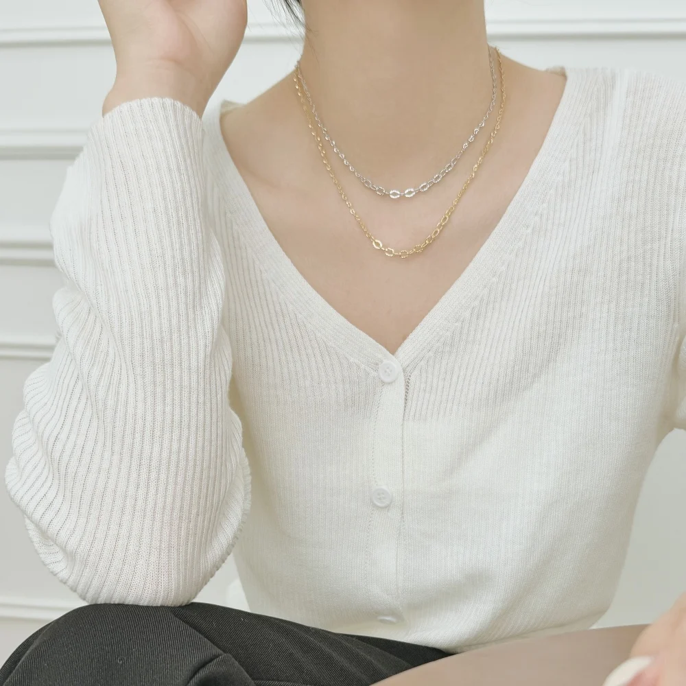 KAKODIY simple design 925 sterling silver rhodium 14K gold plated chain necklace for everyday wear detail 5