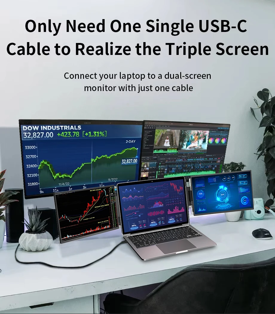 SIBOLAN Side by Side Dual Display 13 14 15.6 18.5 Lightweight 1080P 90 Degree Swivel Type C Ready Travel Office