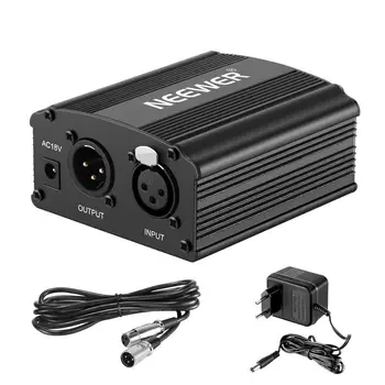 Neewer 1Channel48vPhantom Power Black with Adapter and Audio Cable for Condenser Microphone Music Recording Equipment