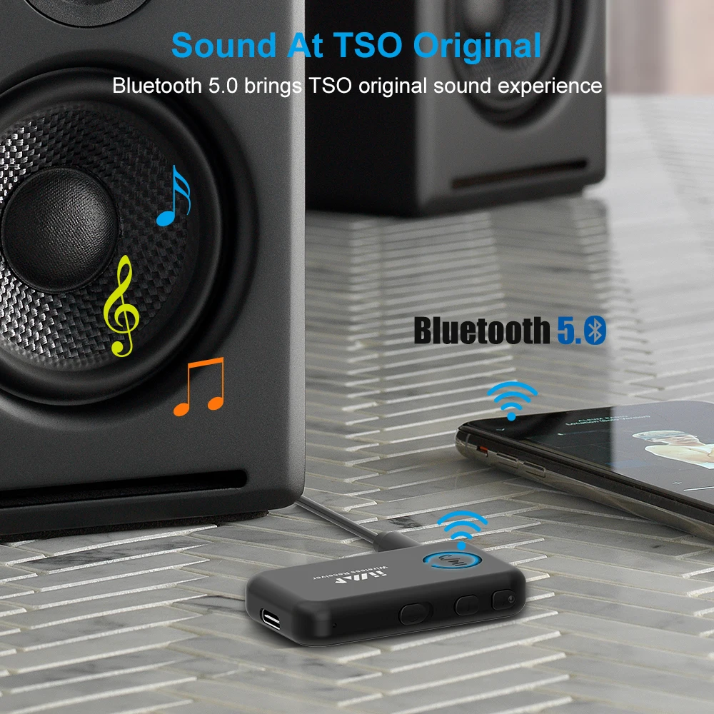 1Mii ML201 Adapter Für Stereoanlage, Bluetooth 5.0 Empfänger Mit 3.5Mm AUX Cinch