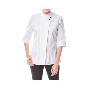 Customized Women Chef Jacket Hotel Kitchen Restaurant Stand up Collar 3/4 Sleeve Women Cooking Chef Coat