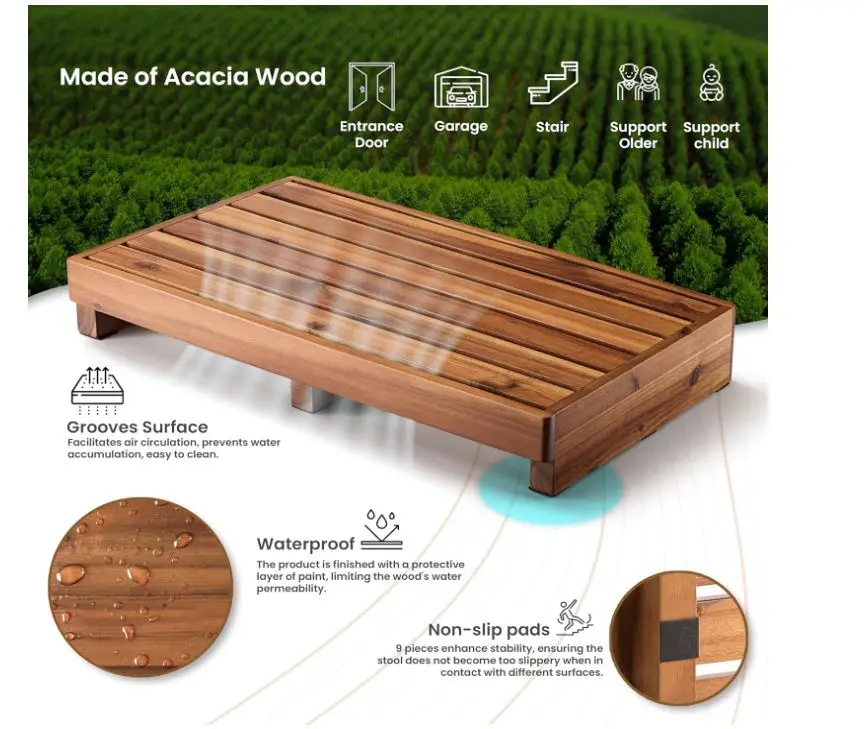 Buy Wood Step Stool For Kids And Toddlers, Natural Acacia Solid Wood, Portable 2 Handles, Wider