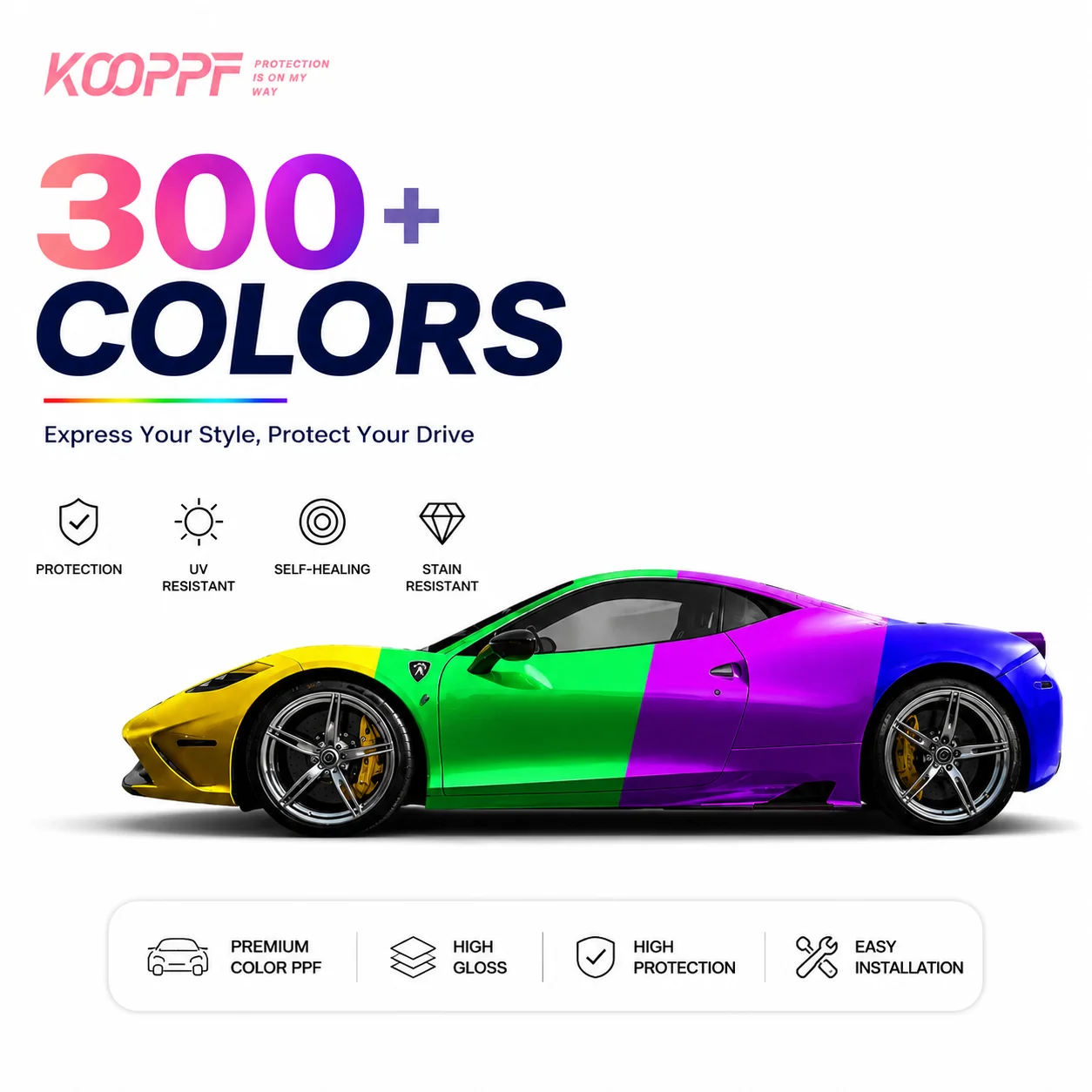 Koofilm High-Quality Color Changing Car Wrapping TPU / Pet / Tph Materia Color PPF Paint Protection