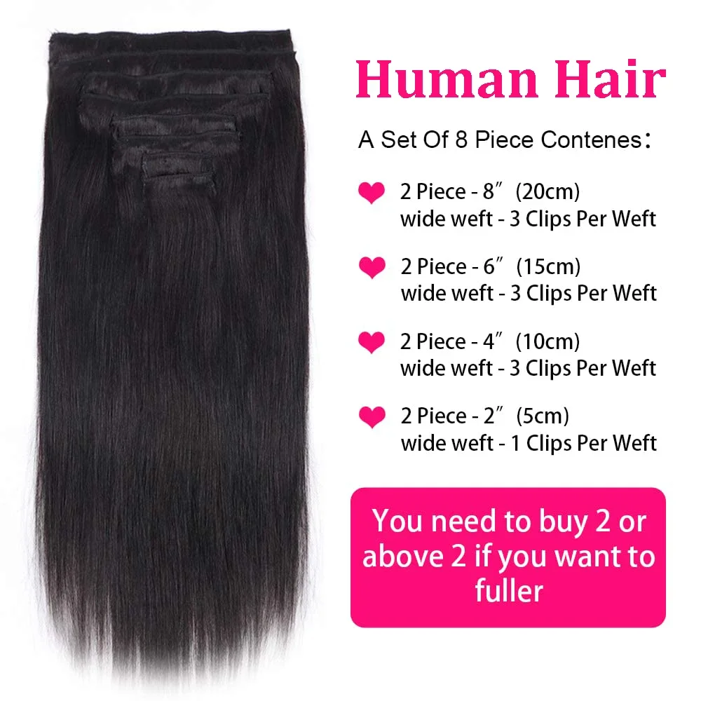 120G Natural Black Clip in Human Hair Extensions Straight Clip Ins 8Pcs Brazilian Remy Human Hair Extensions For Women 18Clips_voghion.com