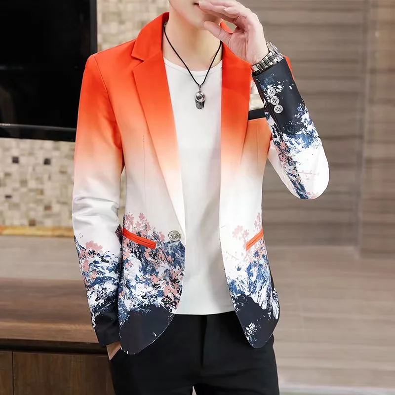 Floral Print Blazer Jacket Men Streetwear Mens Clothing Casual Suit Coat Male Slim Fit blazer masculino