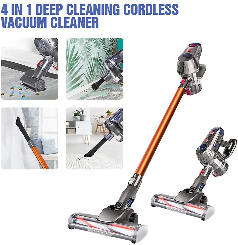 Powerful Suction Cordless Vacuum Cleaner Anti Hair, 4 in 1 Lightweight Handheld Upright Vacuum Cleaners