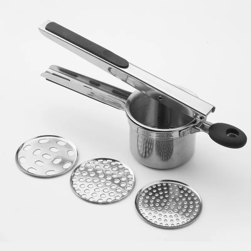 Potato Masher With 3 Interchangeable Discs&silicone Handle Mash Kitchen