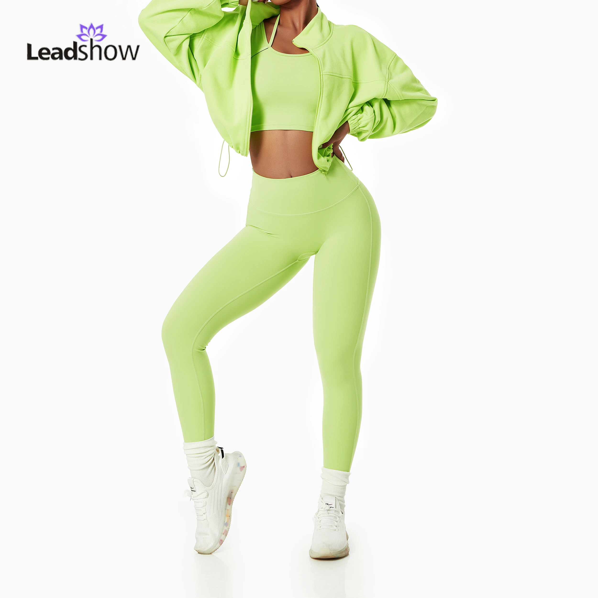 3piece Custom Logo Blank Workout Yoga Zipper Crop Jacket Sweatsuit