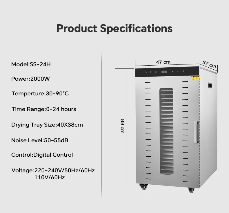 24 trays Commercial food dryer machine fruit and vegetable industrial beef jerky dryer food dehydrator