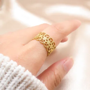 Japanese Korean Style Personalized Ins Cold Open Mainly Made Brass Jewelry Lace Hollow Ring Niche Design No Faded Fashion Rings