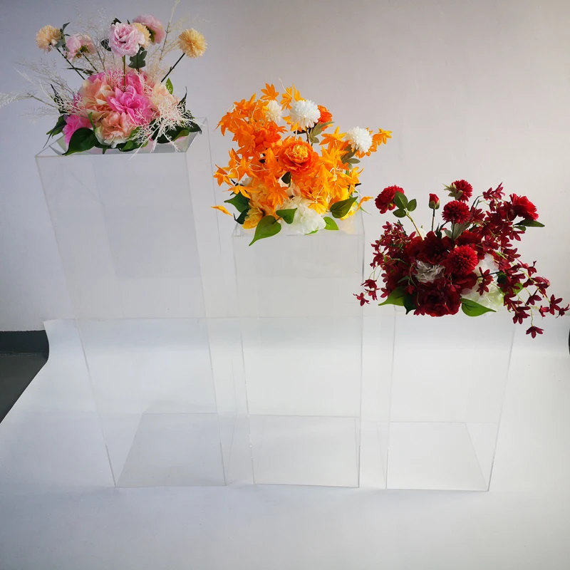 Set of 3 Transparent Acrylic Flower Stands Wedding Decoration Columns Walkway Acrylic Wedding Stand