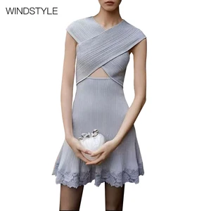 Women's Vintage Knitted A-Line Bodycon Midi Maxi Dresses Short Sleeve Viscose Autumn Season OEM Service Available