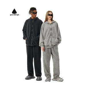 High Quality Custom Women Zip up Cotton Fleece Hoodies Suits Double Zipper Sweatpants and Hoodie 2 Pieces Set