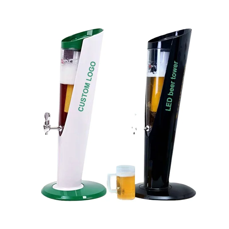 OEM High Quality Customized Logo Football Theme Beer Tower White Green LED 3 Litres Capacity
