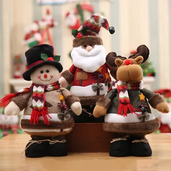 Large Standing Polyester Santa Christmas Doll With Short Legs Elk Xmas For Holiday Home Decoration