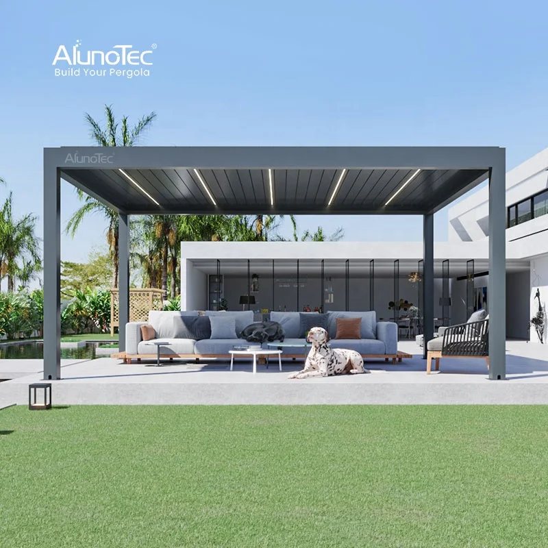 Automatic Control Louvered Roof Aluminum Pergola Roof Louver With Zipped Screen