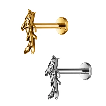 ASTM F136 Titanium Koi Fish Shape Internal Thread Flatback Labret Ear Studs Cartilage Tragus Helix Conch Women Piercing Jewelry