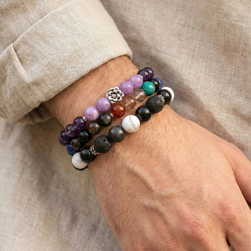 RINNTIN GMB107 Men's and Women's 8mm 7 Chakra Bracelet Braided Rope Natural Stone Yoga Bead Bracelet 5