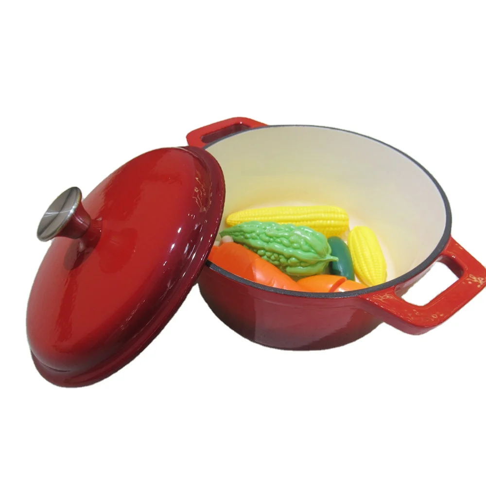 Cast Iron Enamel Casserole Cookware Deep Round Covered Casserole Cooking Pots Dutch Oven With Metal Lid