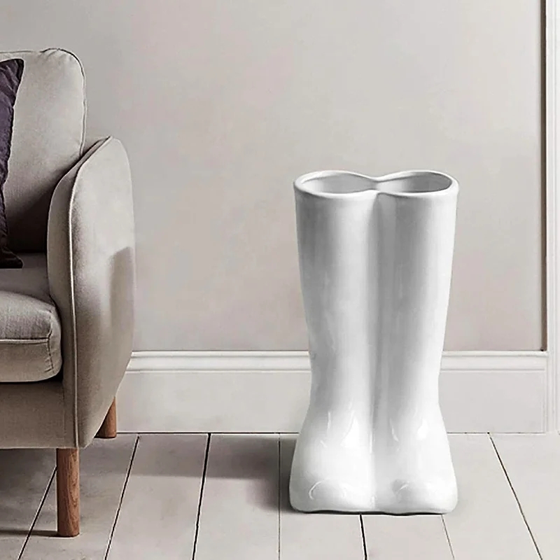 Custom Factory Direct White Boot Shaped Umbrella Stand Ceramic Umbrella Holder for Home Decor