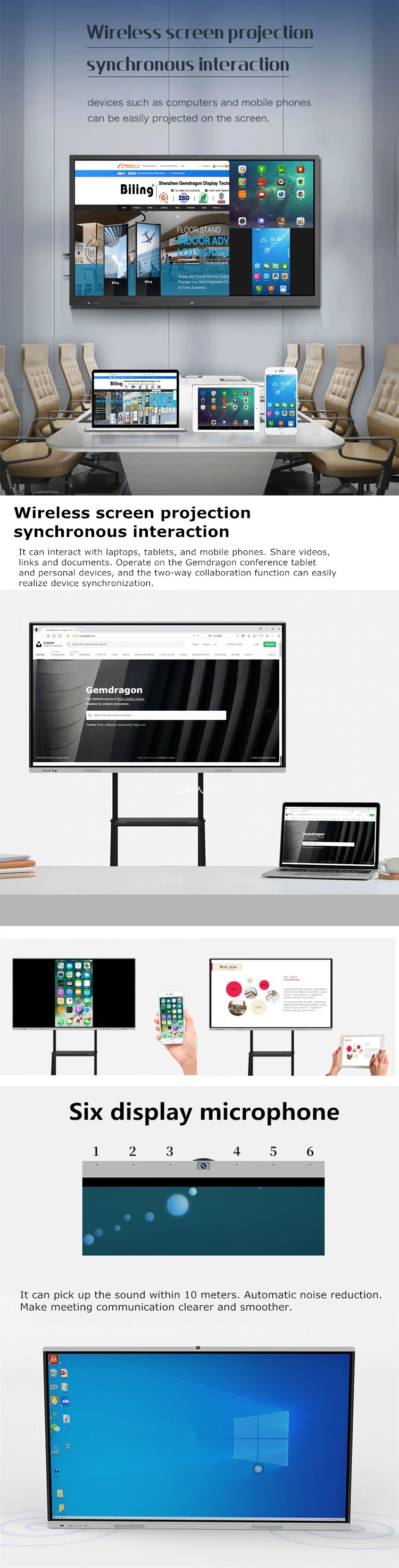 Smart Dual Os Office Board Built Computer Conference Interactive Whiteboard