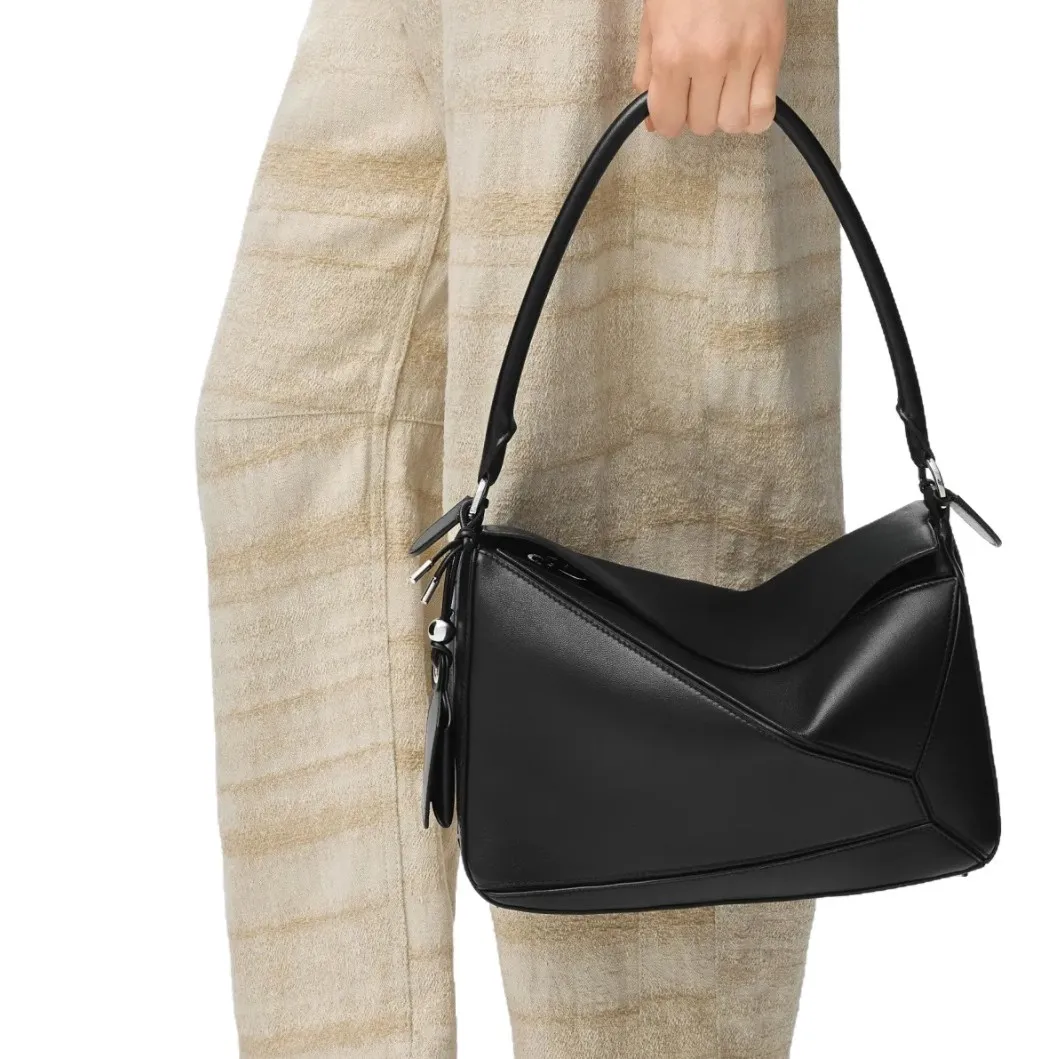 High-end Luojia Puzzle Long-handle Geometric Bag Fashionable Cowhide Solid Color Pillow Bag Genuine Leather Shoulder Two