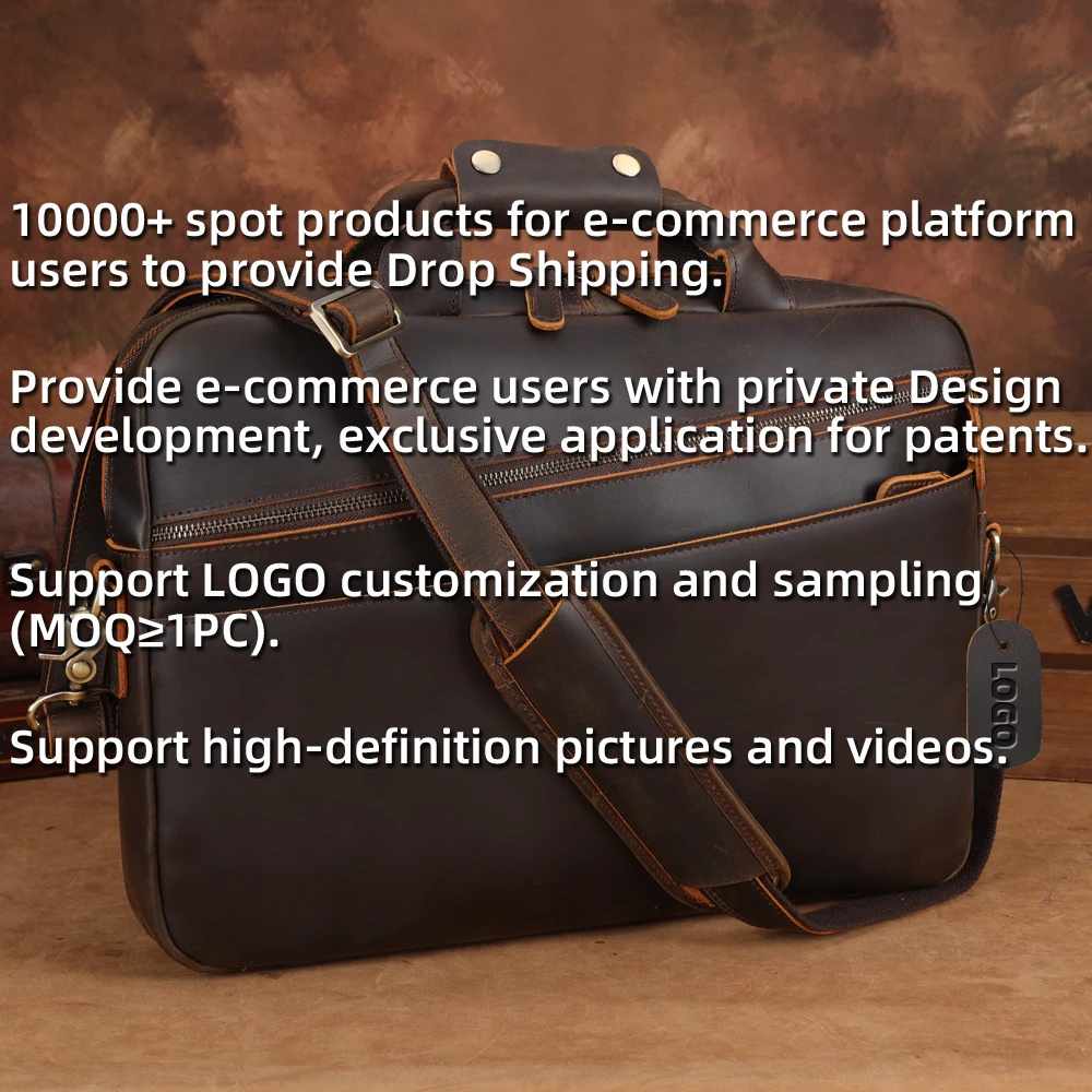 Crazy Horse Leather Cow Skin 15.6 Inches Laptop Briefcase Messenger Business Bag Men Genuine Leather Computer Laptop Briefcases