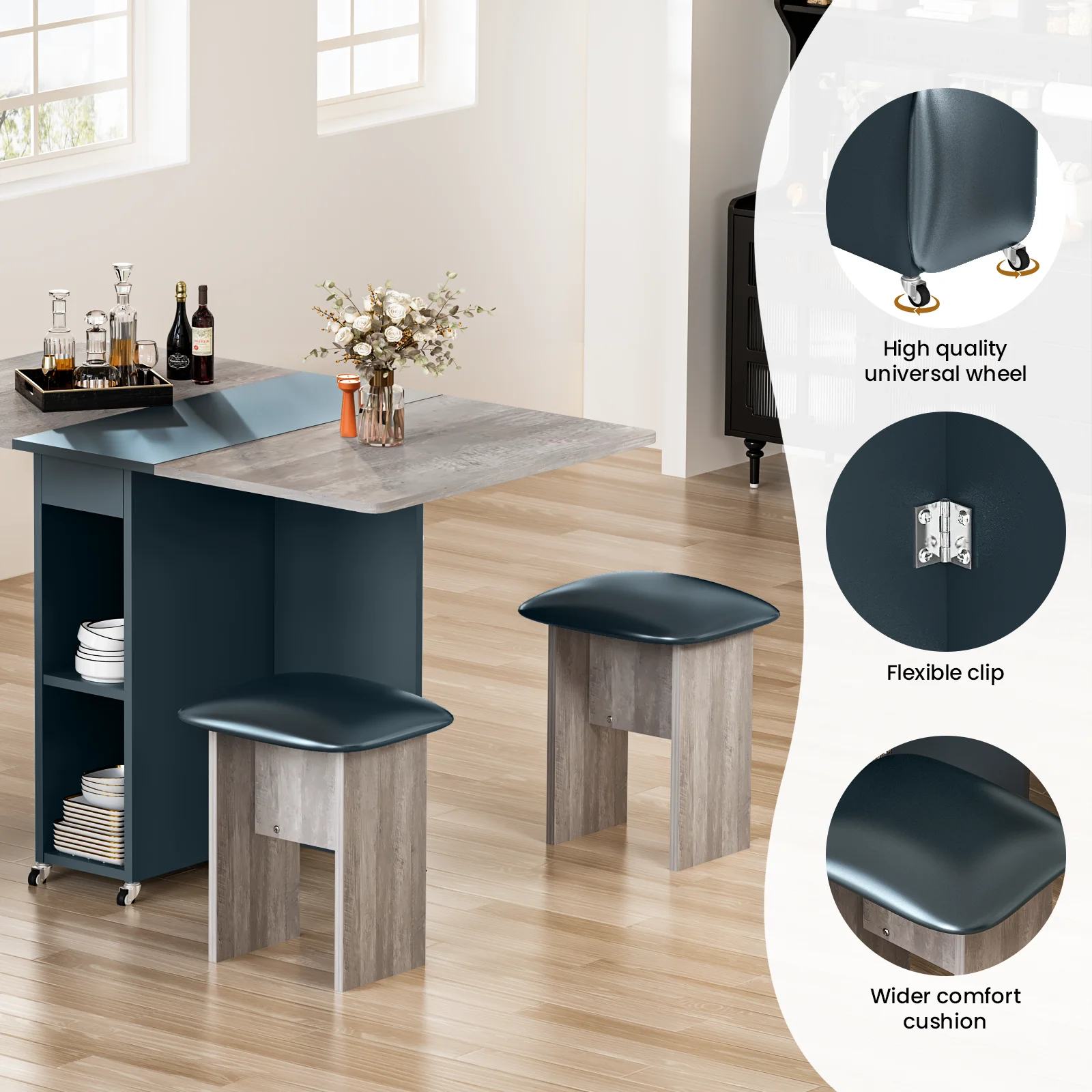 Multi-functional Wooden Table Top Foldable Dining Set