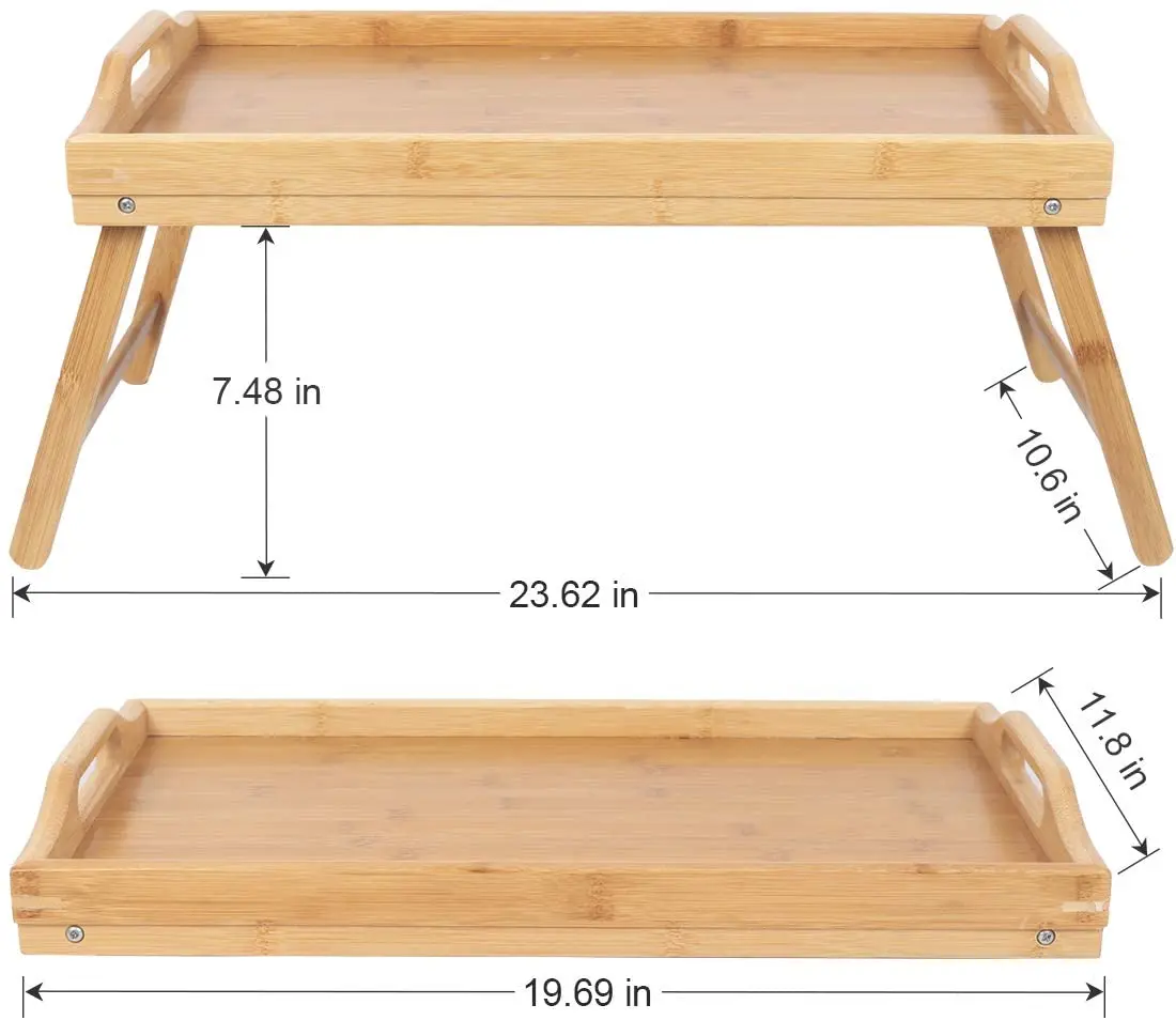 Breakfast Tray Table with Handles Folding Legs Bed Tray Bamboo TV Laptop Computer Platters Decoration Serving Tray Wood Kitchen