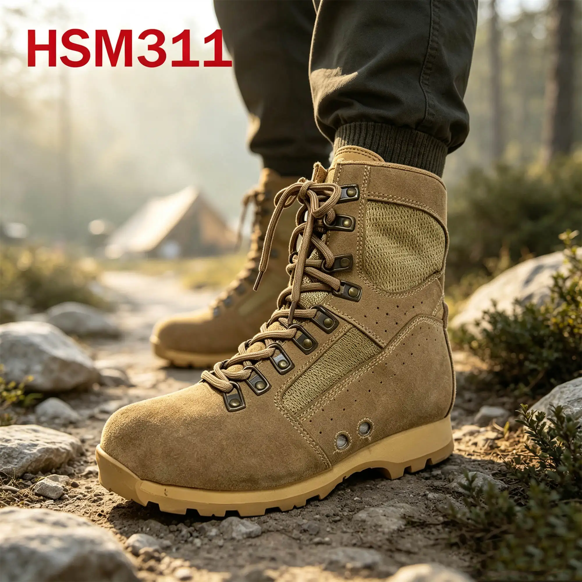 ZYF,Brass Buckle Design Black/tan Hua Singh Men Leather Boots Anti-shock Sole Combat Boots with Two Side Ventilation HolesHSM311