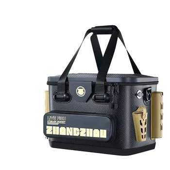 Portable Hard Waterproof Fishing Bucket with Rod Holder Multi-Purpose Live Fish Can Thickened Eva Lure Box Versatile Fish Bucket