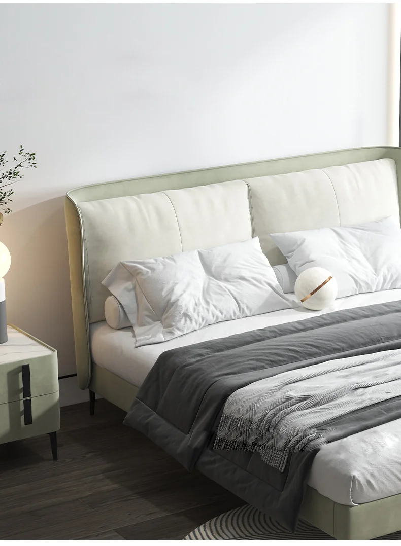Elegant High Headboard Back European Style Bedroom Furniture Sets Bed With Fabric Headboard